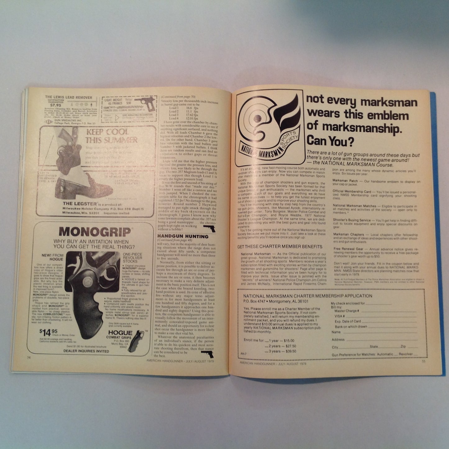 Vintage Jul/Aug 1979 The American Handgunner Magazine .357 NOT For Big Game Bianchi's Blue Steel and Gun Leather Test Reports