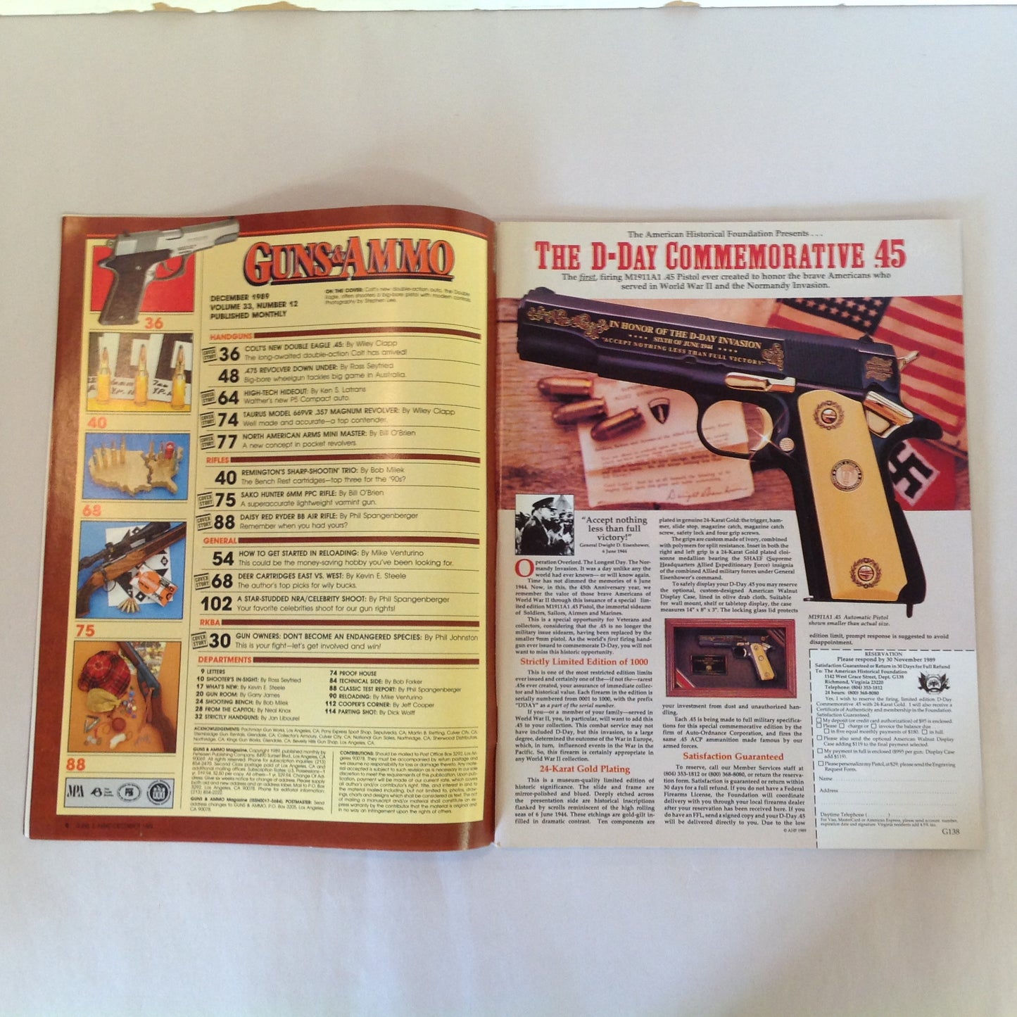 Vintage Dec 1989 Guns & Ammo Magazine Colt's Double-Action .45