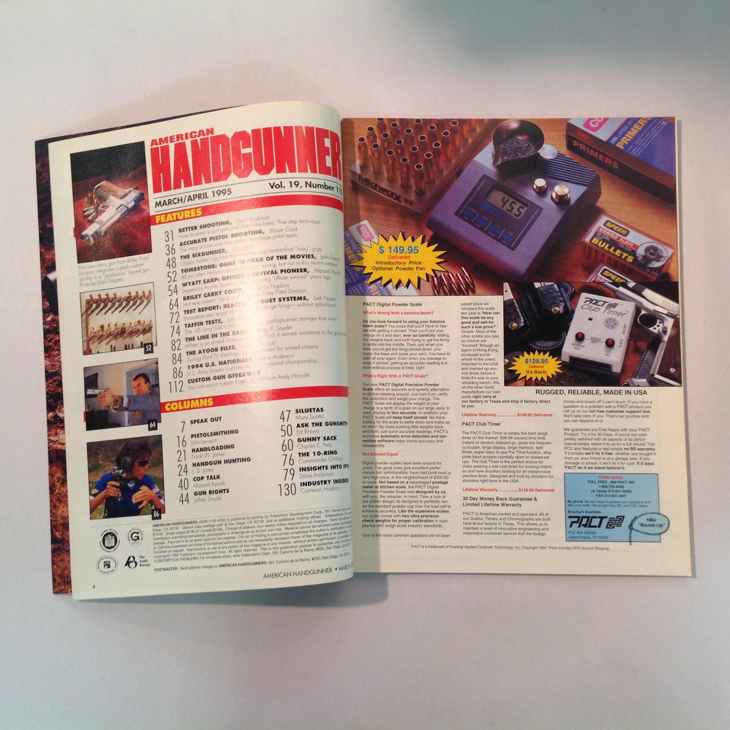 Vintage Mar/Apr 1995 American Handgunner Magazine Self-Defense .45 IPSC Nationals Guns of Tombstone Handgun Hunting Down Under