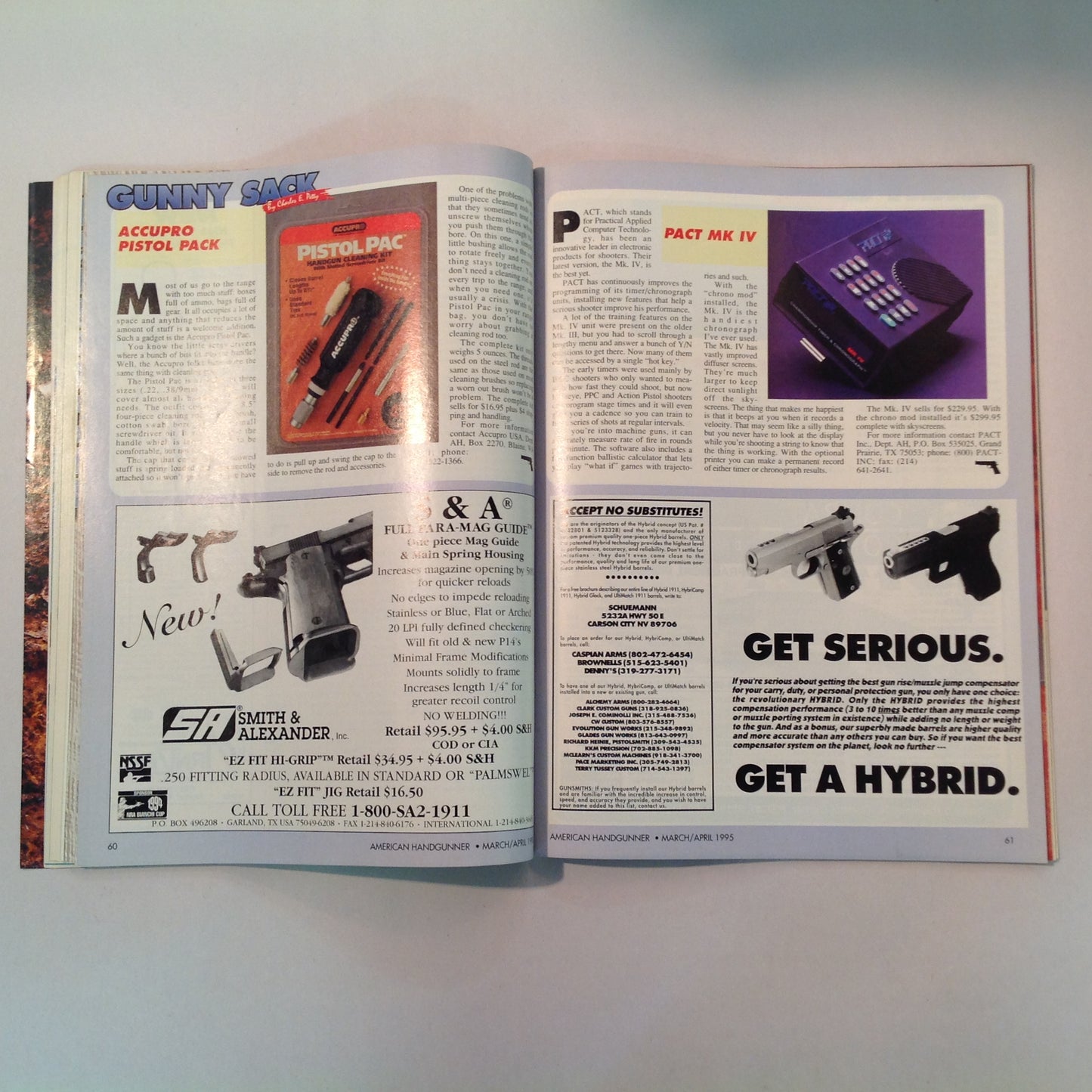 Vintage Mar/Apr 1995 American Handgunner Magazine Self-Defense .45 IPSC Nationals Guns of Tombstone Handgun Hunting Down Under