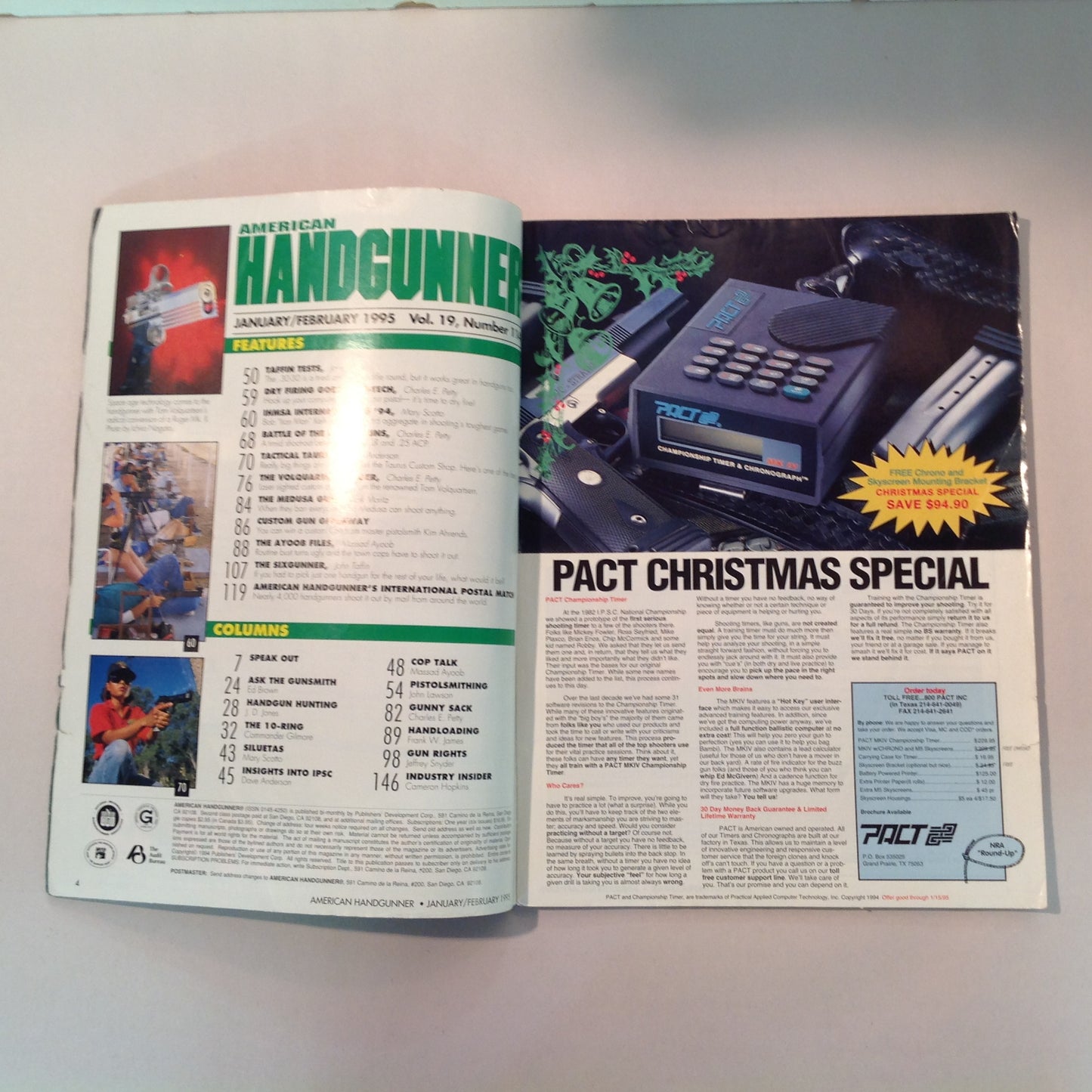 Vintage Jan/Feb 1995 American Handgunner Magazine Laser Fire Custom Ruger AYOOB Gunfight Survival The Medusa Gun Tactical Taurus