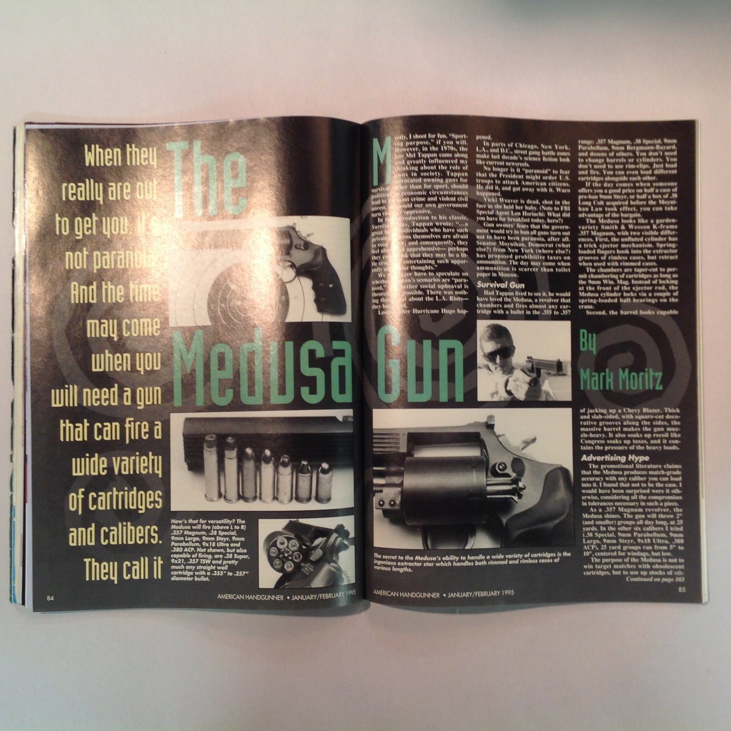 Vintage Jan/Feb 1995 American Handgunner Magazine Laser Fire Custom Ruger AYOOB Gunfight Survival The Medusa Gun Tactical Taurus