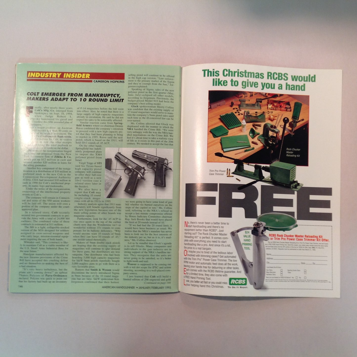 Vintage Jan/Feb 1995 American Handgunner Magazine Laser Fire Custom Ruger AYOOB Gunfight Survival The Medusa Gun Tactical Taurus