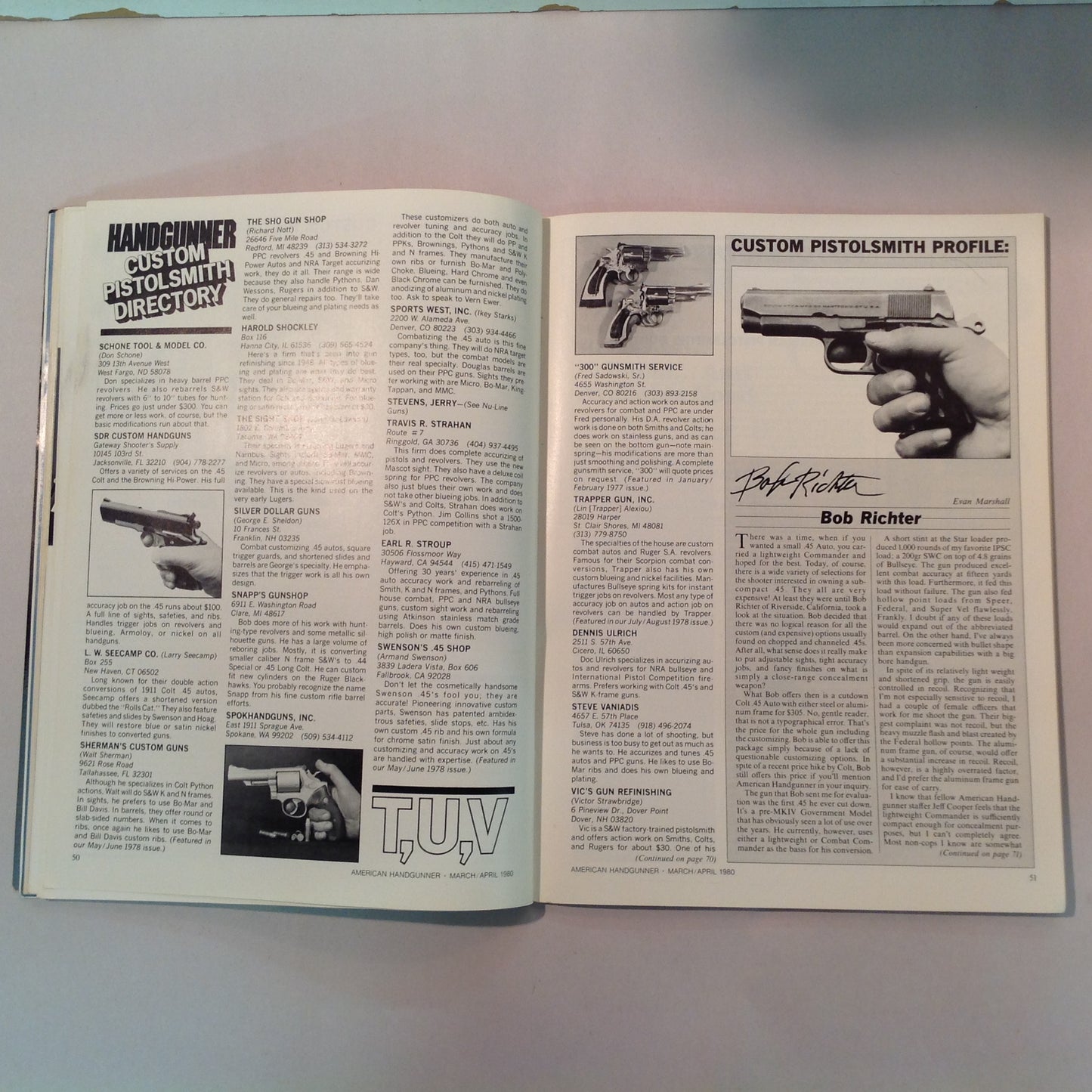 Vintage Mar/Apr 1980 The American Handgunner Magazine S&W M-29 Vs Ruger Super Blackhawk Custom Pistolsmith Directory New GI 9mm?