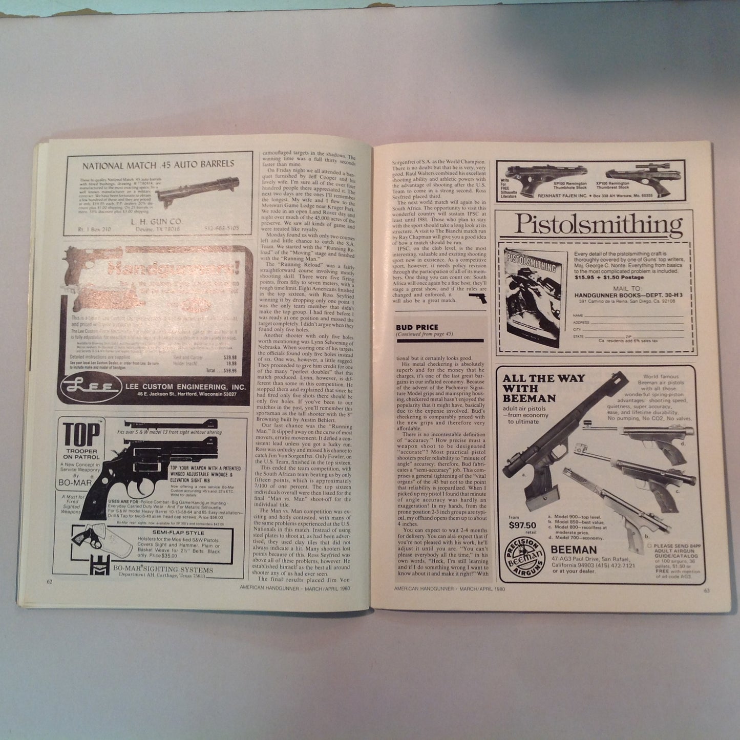 Vintage Mar/Apr 1980 The American Handgunner Magazine S&W M-29 Vs Ruger Super Blackhawk Custom Pistolsmith Directory New GI 9mm?