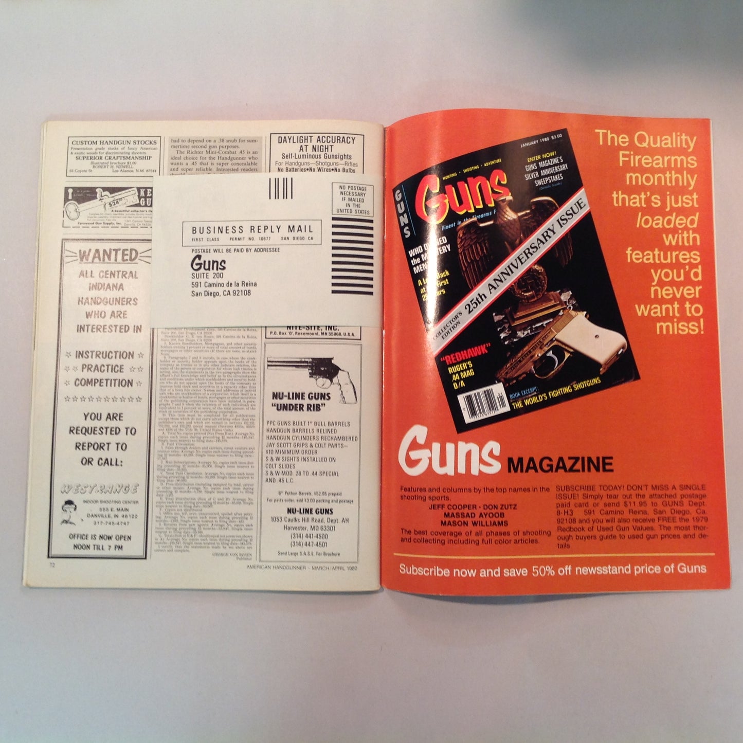 Vintage Mar/Apr 1980 The American Handgunner Magazine S&W M-29 Vs Ruger Super Blackhawk Custom Pistolsmith Directory New GI 9mm?