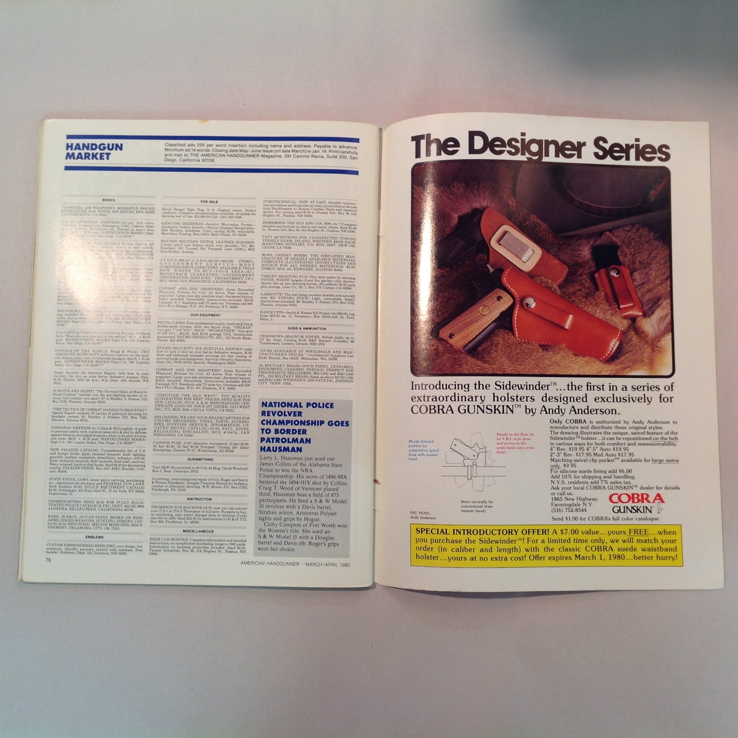 Vintage Mar/Apr 1980 The American Handgunner Magazine S&W M-29 Vs Ruger Super Blackhawk Custom Pistolsmith Directory New GI 9mm?