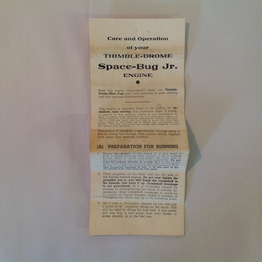 Vintage Care and Operation of Your Thimble-Drome RR-1 Engine Instructions Guide