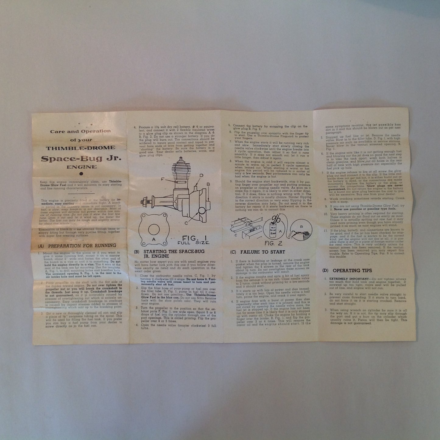Vintage Care and Operation of Your Thimble-Drome RR-1 Engine Instructions Guide