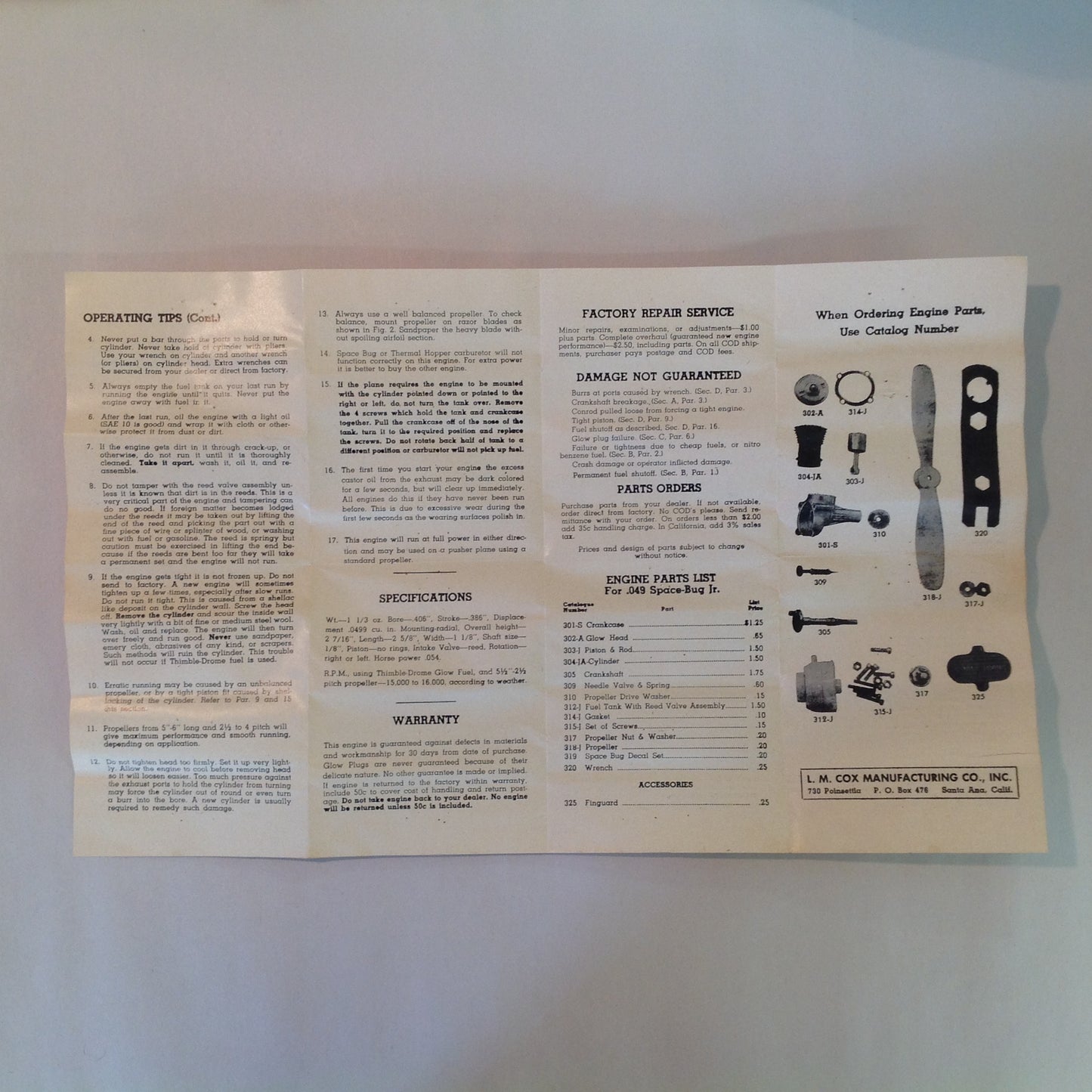 Vintage Care and Operation of Your Thimble-Drome RR-1 Engine Instructions Guide