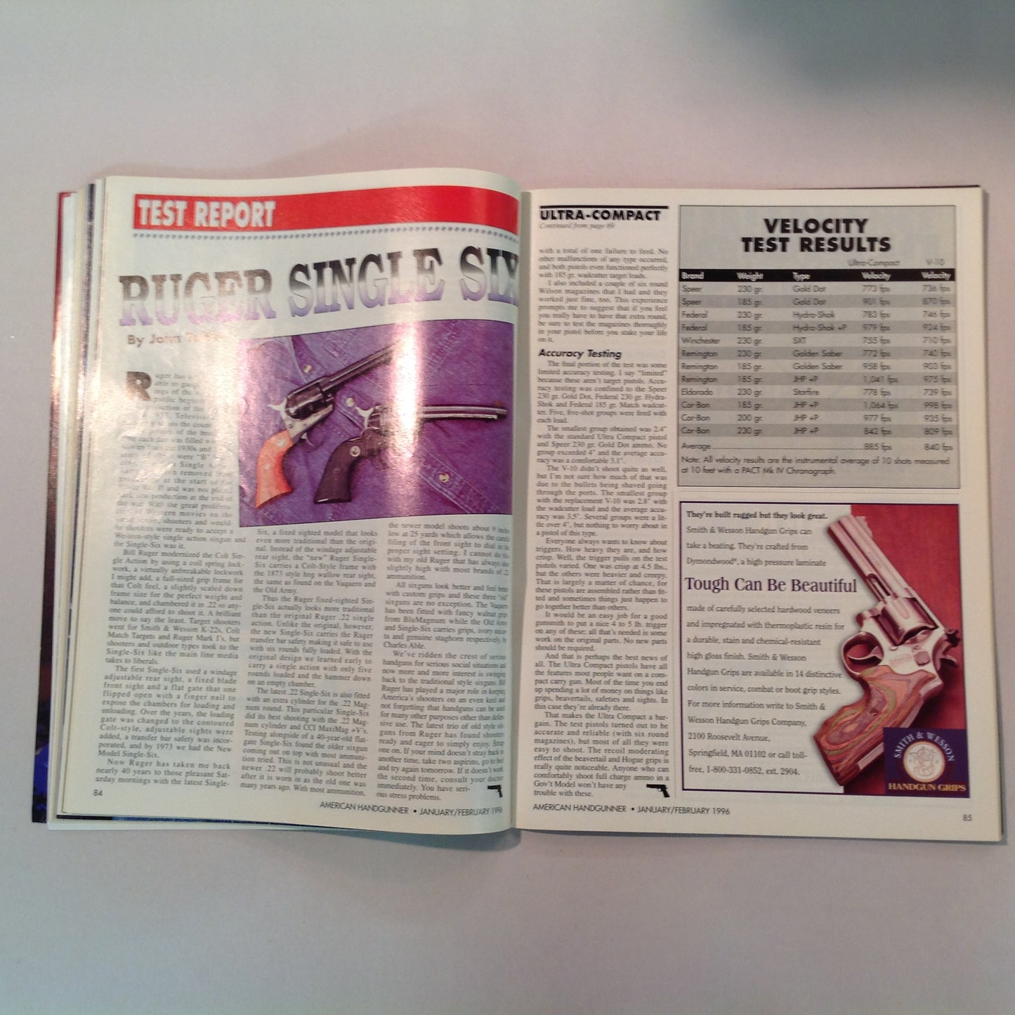 Vintage Jan/Feb 1996 American Handgunner Magazine Street Survival Ultra Compact .45 Club 10 Die Yuppie Scum!