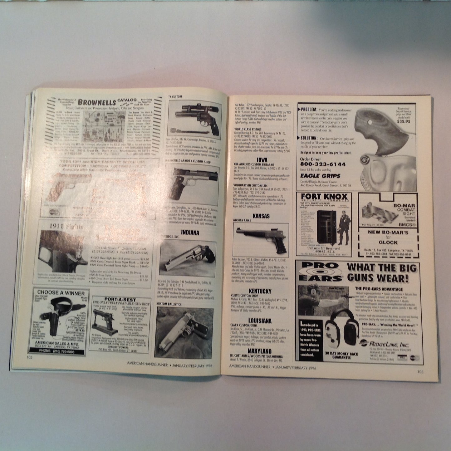 Vintage Jan/Feb 1996 American Handgunner Magazine Street Survival Ultra Compact .45 Club 10 Die Yuppie Scum!