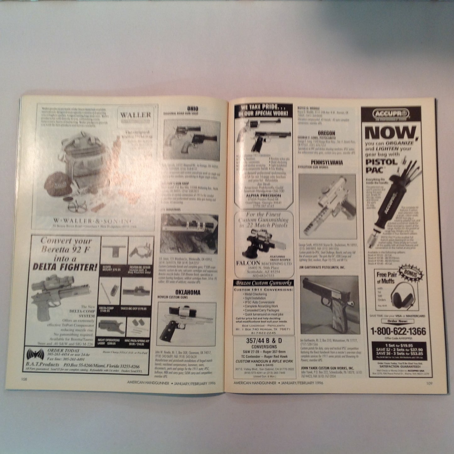 Vintage Jan/Feb 1996 American Handgunner Magazine Street Survival Ultra Compact .45 Club 10 Die Yuppie Scum!