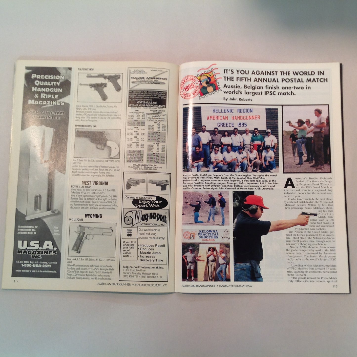 Vintage Jan/Feb 1996 American Handgunner Magazine Street Survival Ultra Compact .45 Club 10 Die Yuppie Scum!