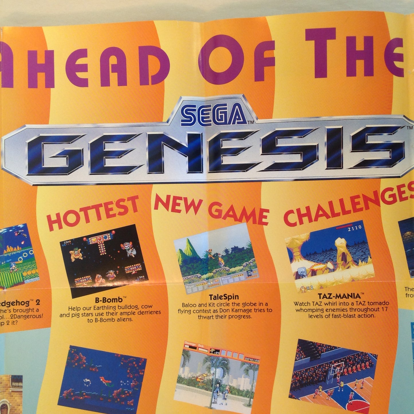 Vintage 1992 Sega Genesis Full Color Brochure Foldout Poster Batman Returns Sonic the Hedgehog 2