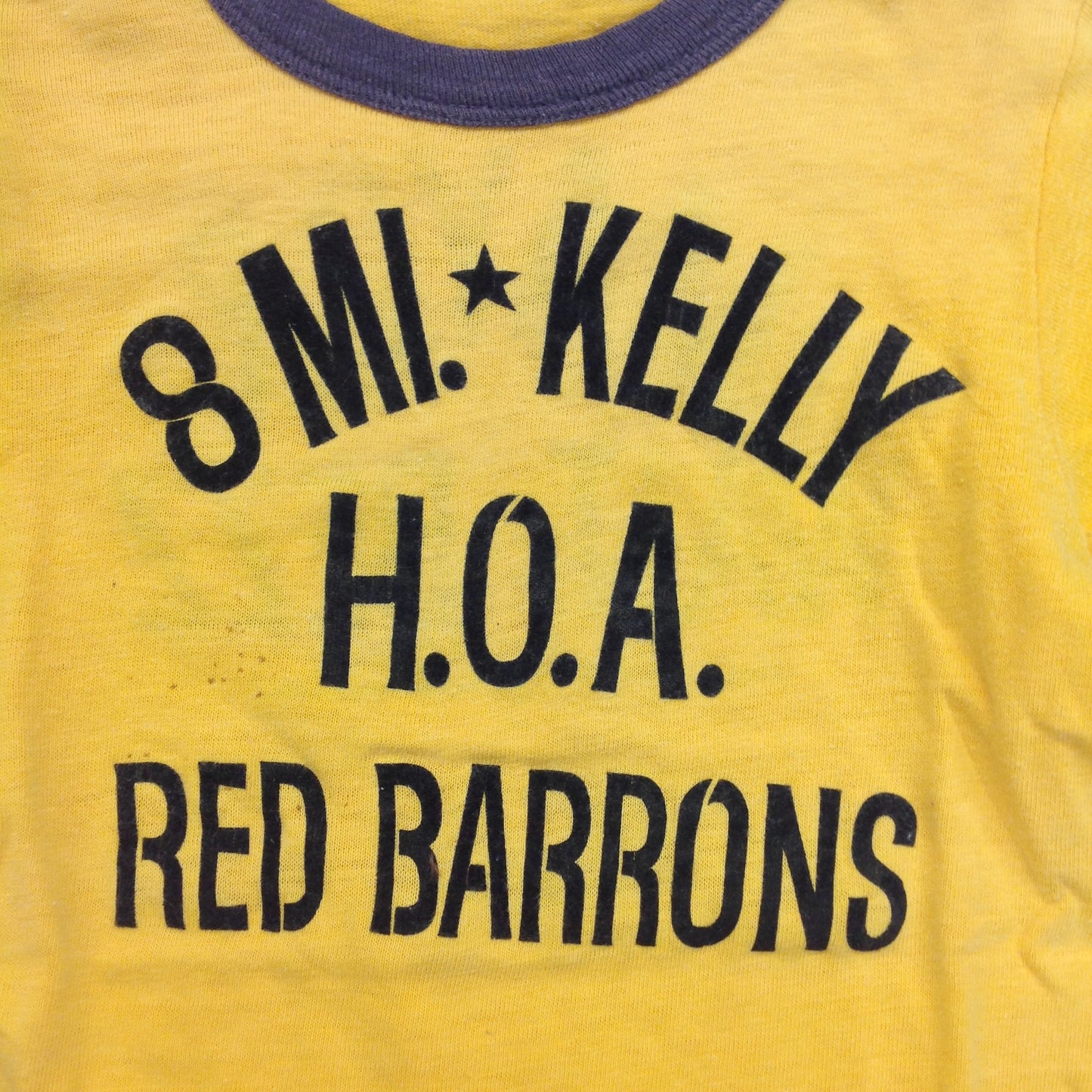 Vintage 1970's Child's Ringer Single Stitch Hem M 28-30 T-Shirt 8 Mile Kelly HOA Red Barrons Mayor Walt Bezz