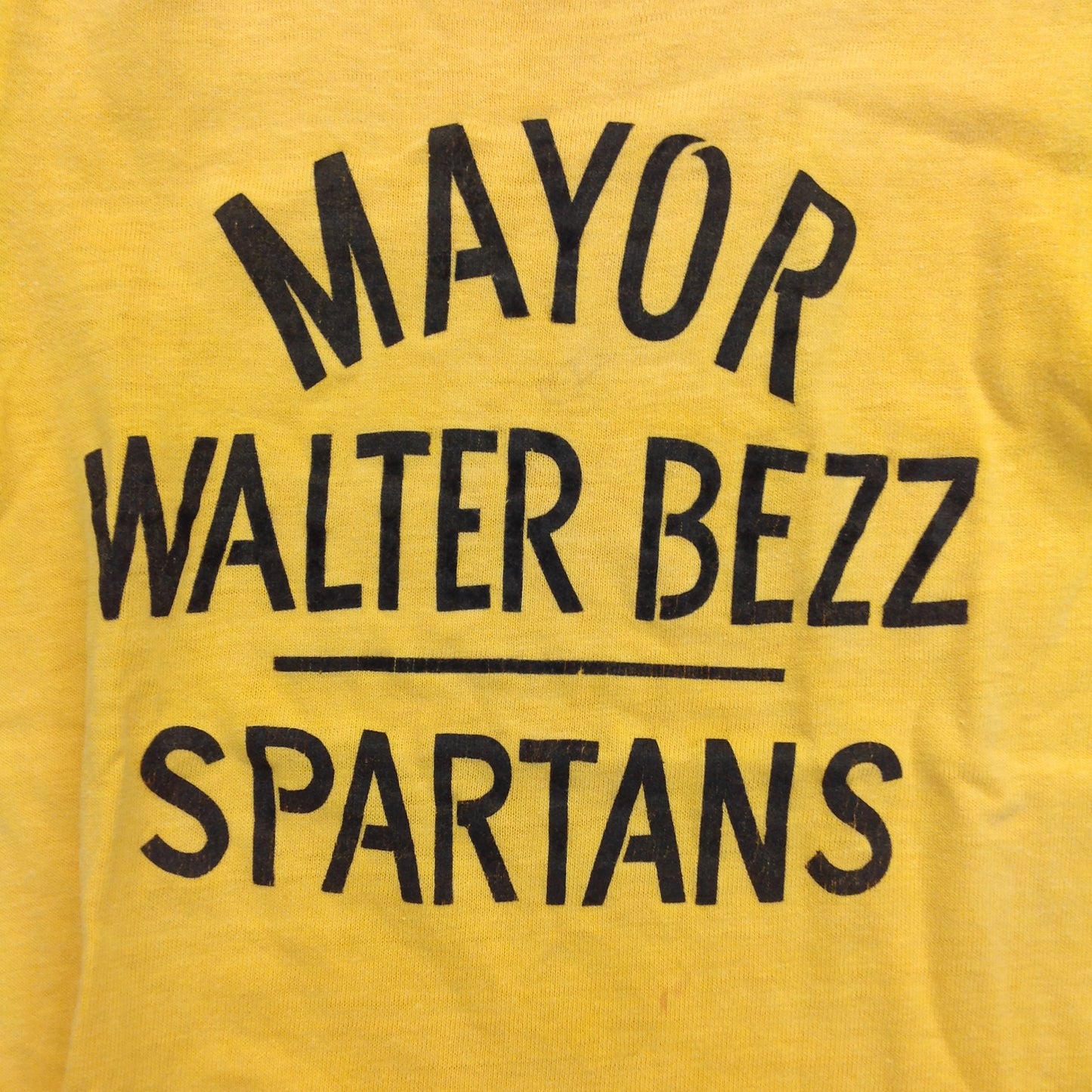 Vintage 1970's Child's Ringer Single Stitch Hem Medium T-Shirt Mayor Walter Bezz Spartans
