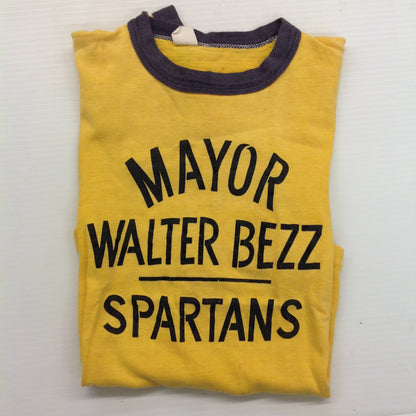 Vintage 1970's Child's Ringer Single Stitch Hem Medium T-Shirt Mayor Walter Bezz Spartans