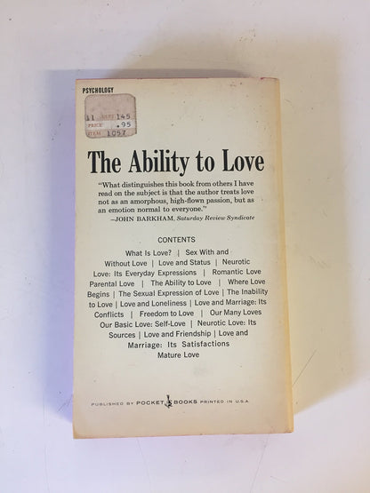 Vintage 1970 Mass Market Paperback The Ability to Love Allan Fromme