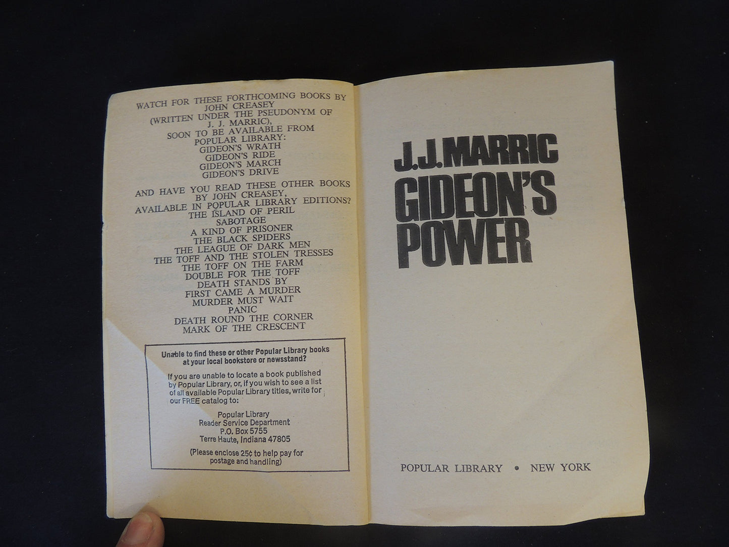 Vintage 1969 Mass Market Paperback Gideon's Power J.J. Marric Popular Library First Edition