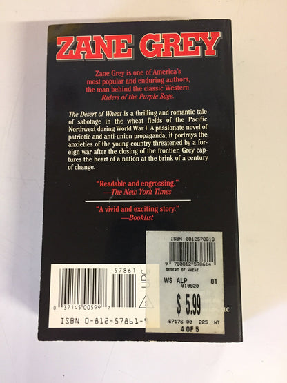 Vintage 2001 Mass Market Paperback The Desert of Wheat Zane Grey Forge Books First Printing