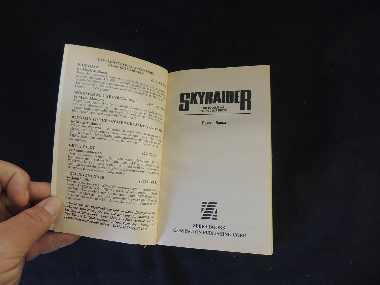 Vintage 1988 Mass Market Paperback Skyraider Rosario Rausa Zebra Books First Edition