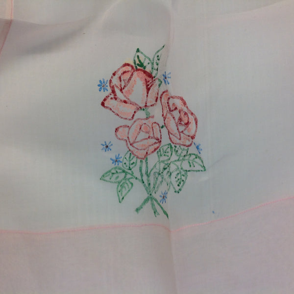 Vintage 1960's Pink Organza Apron with Multicolor Rose Prints