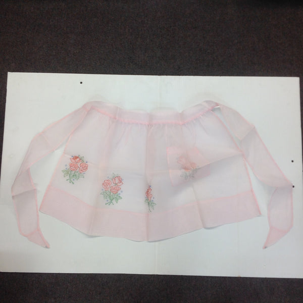 Vintage 1960's Pink Organza Apron with Multicolor Rose Prints