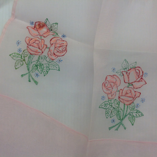 Vintage 1960's Pink Organza Apron with Multicolor Rose Prints