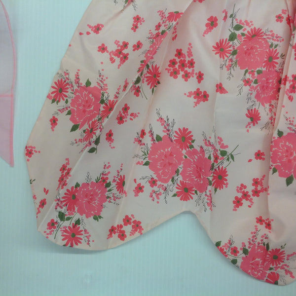 Vintage 1960's Except Decorations Pink Organza Apron with Pink Puff and Daisy Pattern