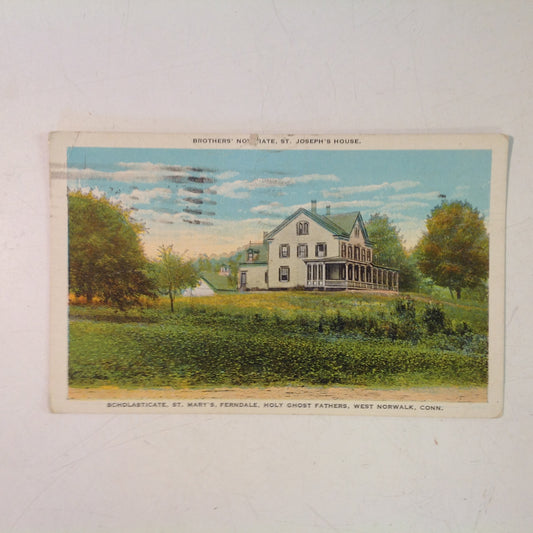 Vintage 1938 Hermann Post Card Co Artchrom Color Postcard Scholasticate St Mary's Ferndale Holy Ghost Fathers West Norwalk Connecticut