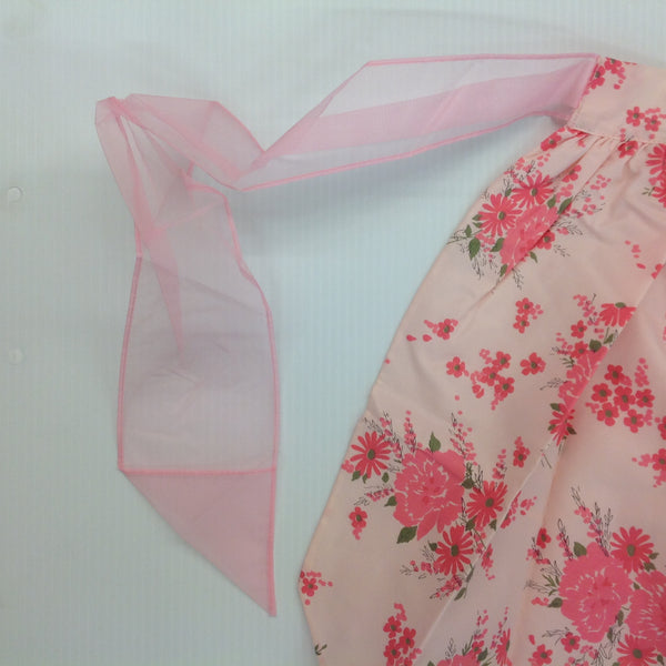 Vintage 1960's Except Decorations Pink Organza Apron with Pink Puff and Daisy Pattern