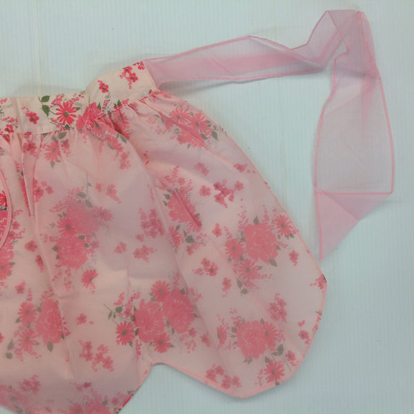 Vintage 1960's Except Decorations Pink Organza Apron with Pink Puff and Daisy Pattern