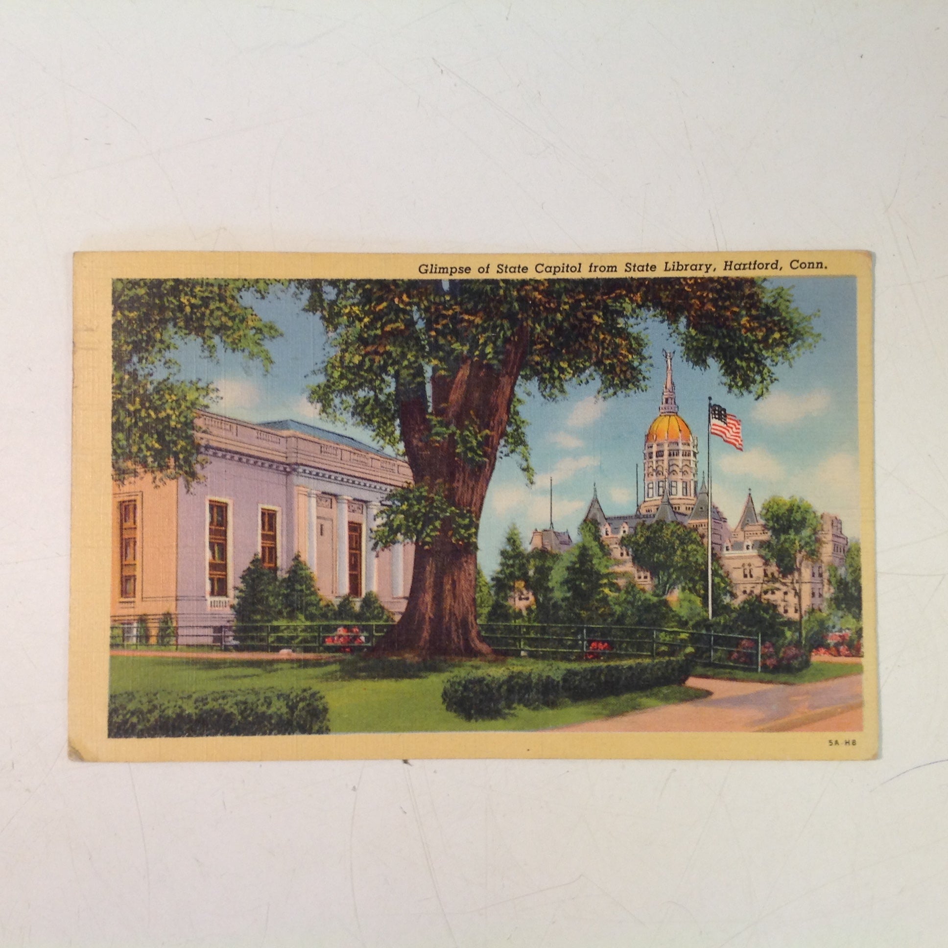 Vintage 1945 Cureteich Color Postcard Glimpse of State Capitol from State Library Hartford Connecticut