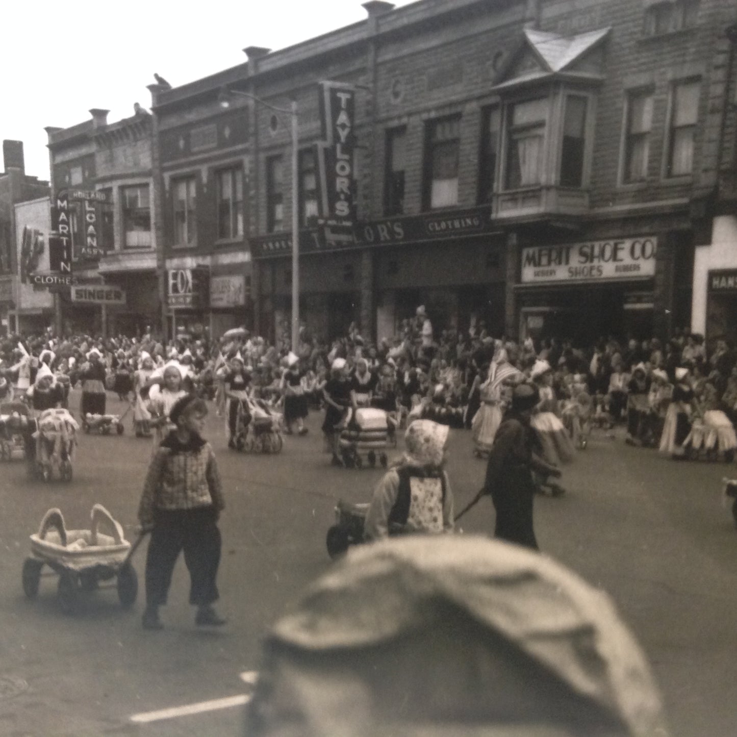 Vintage Mid Century B&W Photo Holland Michigan Tulip Festival Parade of Strollers