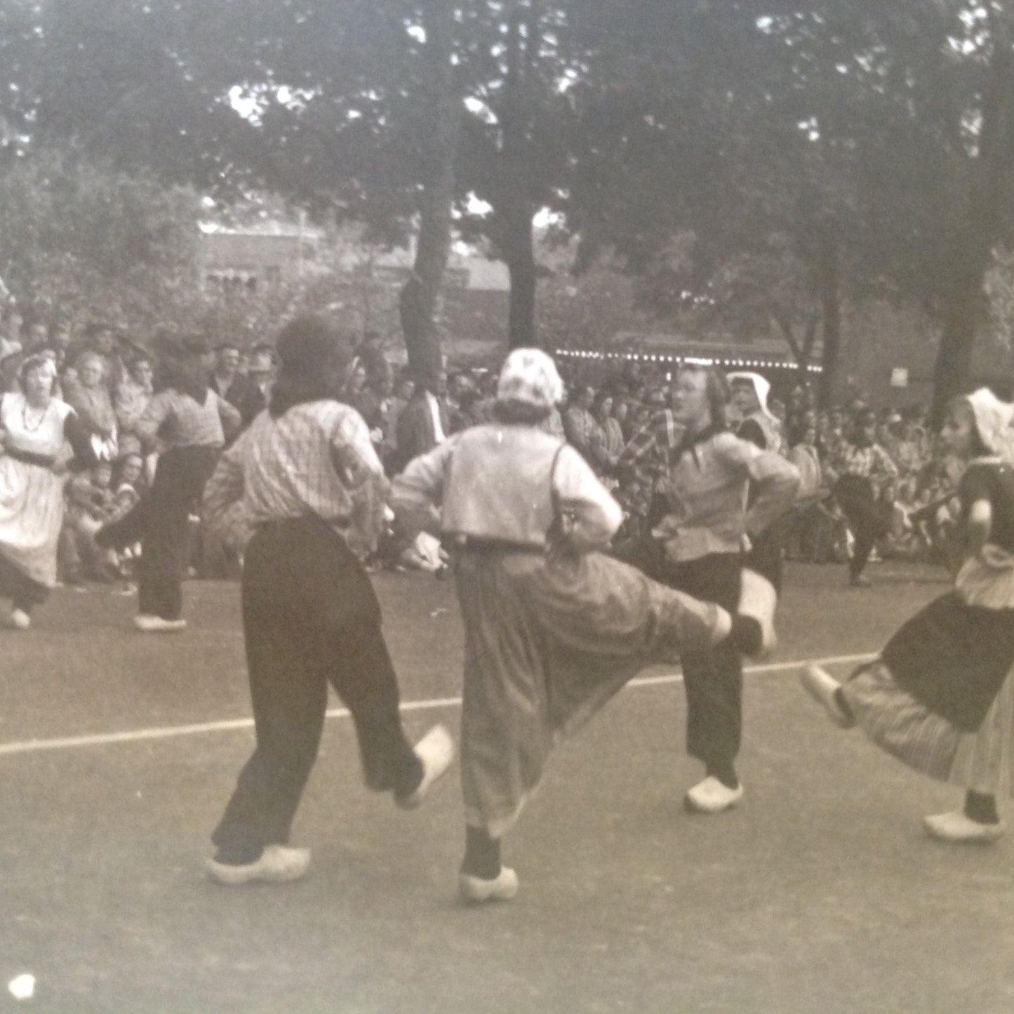 Vintage Mid Century B&W Photo Holland Michigan Tulip Festival Paraders Clog Dancing in the Street