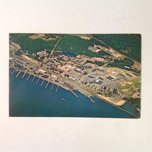 Vintage 1977 New London News Co Plastichrome Colourpicture Souvenir Color Postcard Aerial View US Naval Submarine Base New London Groton Connecticut