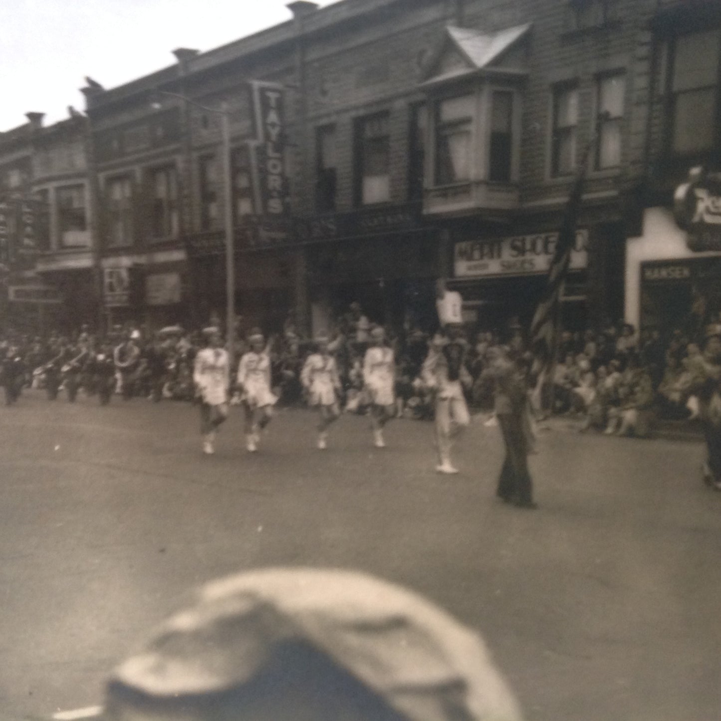 Vintage Mid Century B&W Photo Holland Michigan Tulip Festival Marching Band Led by Baton Twirlers