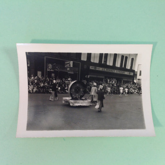 Vintage Mid Century B&W Photo Holland Michigan Tulip Festival Paraders Dutch Women Pull the Float