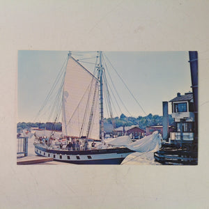 Vintage Book & Tackle Shop Color Souvenir Postcard R L Gordon Photo The Mystic Whaler Enters Open Mystic Bridge at Mystic Connecticut