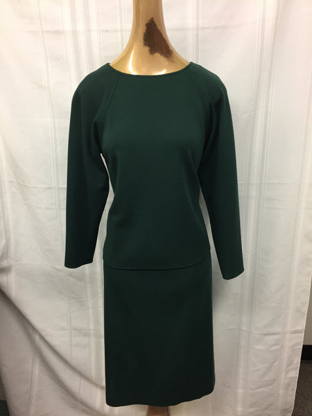 Vintage 1980's Miss D By Oscar de la Renta 2 Pc Deep Green Skirt & Long Sleeve Blouse