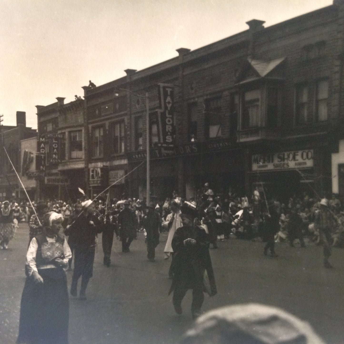 Vintage Mid Century B&W Photo Holland Michigan Tulip Festival Traditional Costume Paraders Gone Fishing