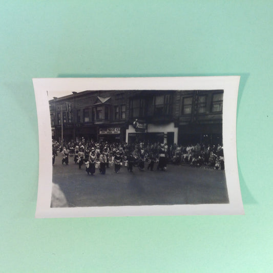 Vintage Mid Century B&W Photo Holland Michigan Tulip Festival Paraders March of the Little Dutch Children Past Rexall Drug