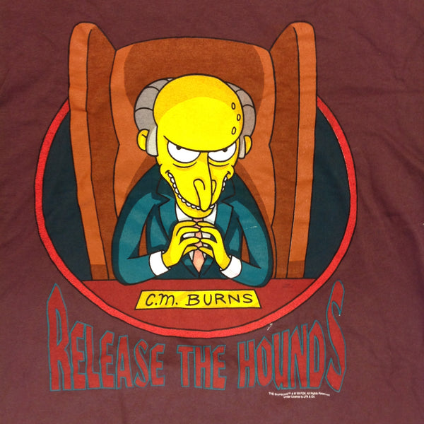 Vintage 1999 Tultex The Simpsons Mr. Burns Release the Hounds XL Brown T-Shirt