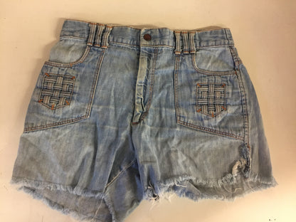 Vintage 1980's GO USA Cut Off Denim Jean Shorts Basket Weave By Lord Isaacs