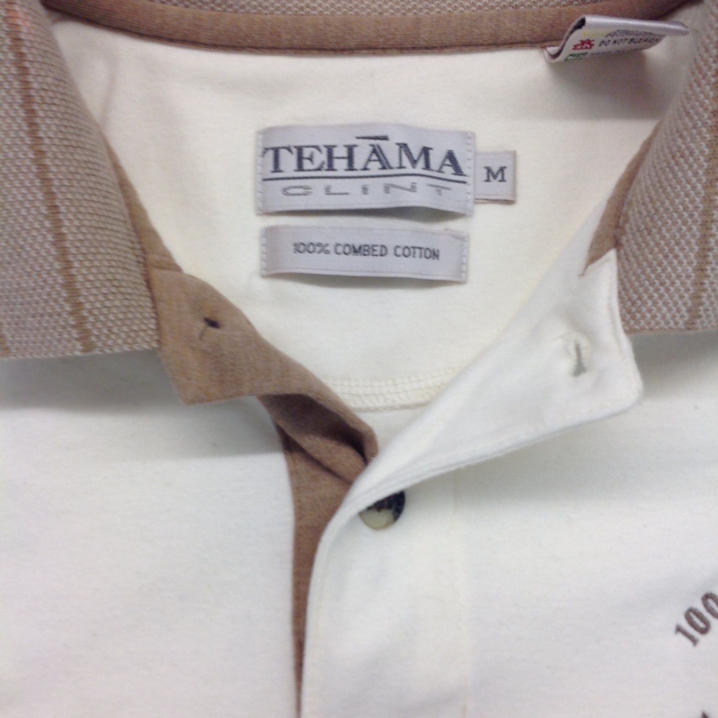 Vintage 2000 Souvenir Tehama by Clint Men's Medium Cream Combed Cotton 100th US Open Golf Tournament Pebble Beach Golf Shirt