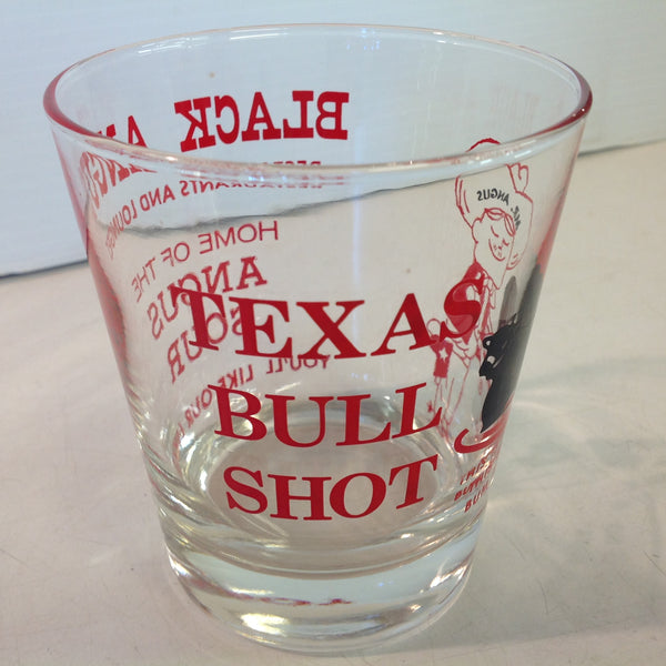 Vintage 1970's Souvenir Black Angus Restaurants and Lounges TEXAS BULL SHOT Novelty Bar Glass
