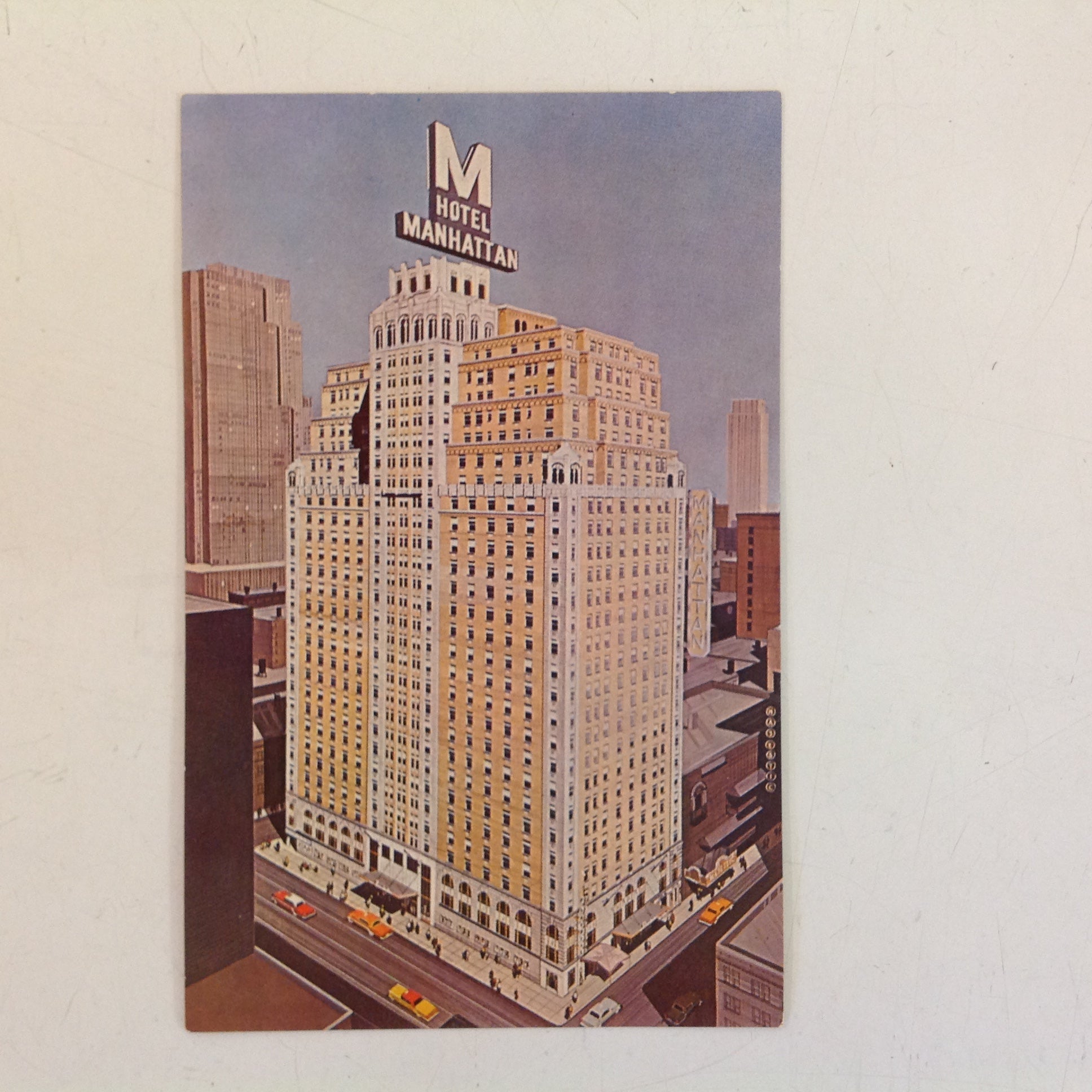 Vintage 1960's Hannau Color Productions Color Postcard Hotel Manhattan Playbill Restaurant near Times Square New York City New York