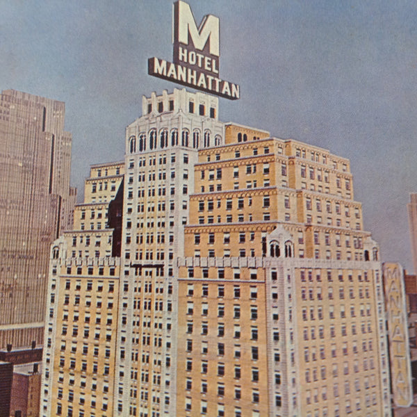 Vintage 1960's Hannau Color Productions Color Postcard Hotel Manhattan Playbill Restaurant near Times Square New York City New York