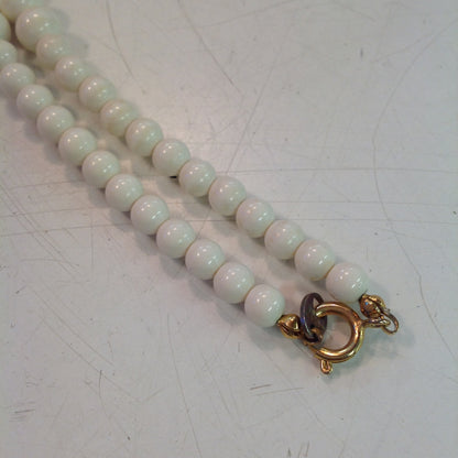 Vintage White Plastic Beaded Necklace with Enamel Autumn Foliage Pendant